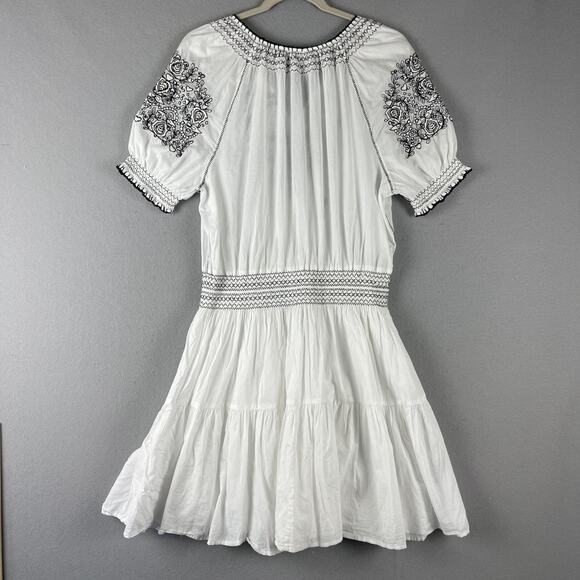 Lauren Ralph Lauren Embroidered Tiered Dress Womens 8 Voile Tassel Boho Peasant - Picture 15 of 16